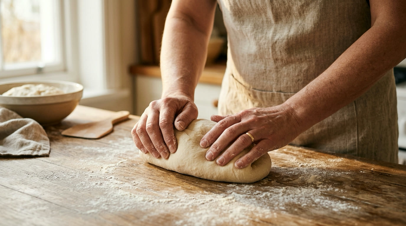 レッスンの画像:パン生地をこねる手元