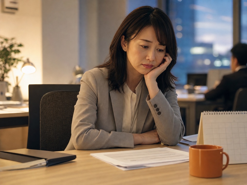 派遣契約の先行きに不安を感じる女性